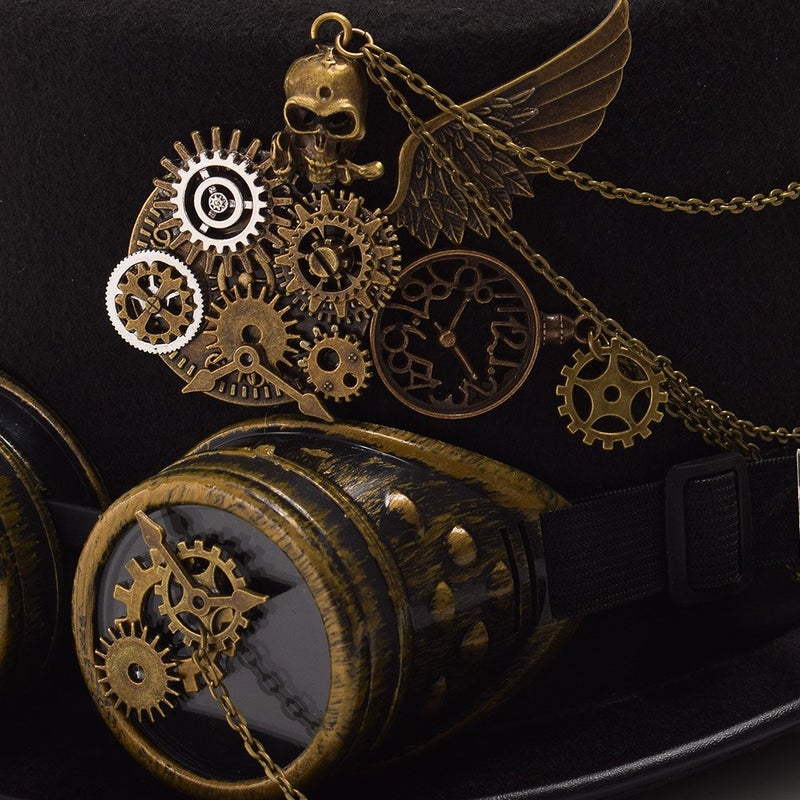 GRACEART Steampunk Top Hat for Women Gothic Gears for Men with Removable Goggle - Image 5